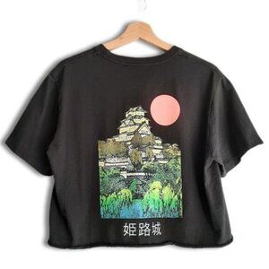 Stylish Black Crop Top with Pink and Green Graphic